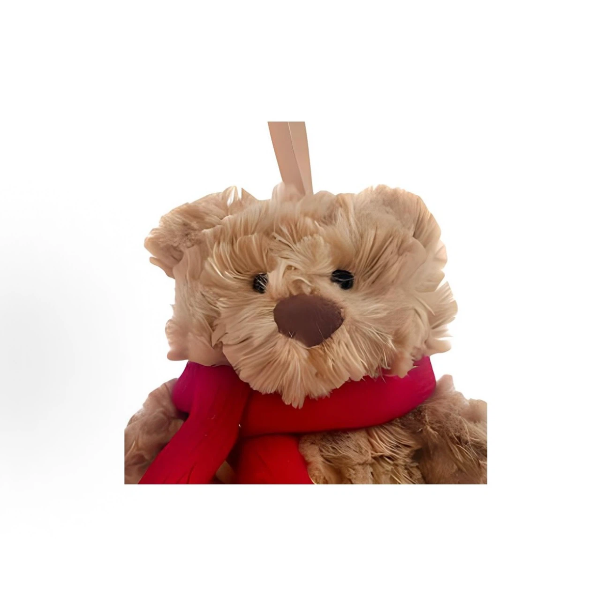 Christmas Teddy Bear Ornament Plush Toy, Small Brown Fluffy Bear Stuffed Doll with Red Scarf, Hanging Decoration Gift for Xmas Tree
