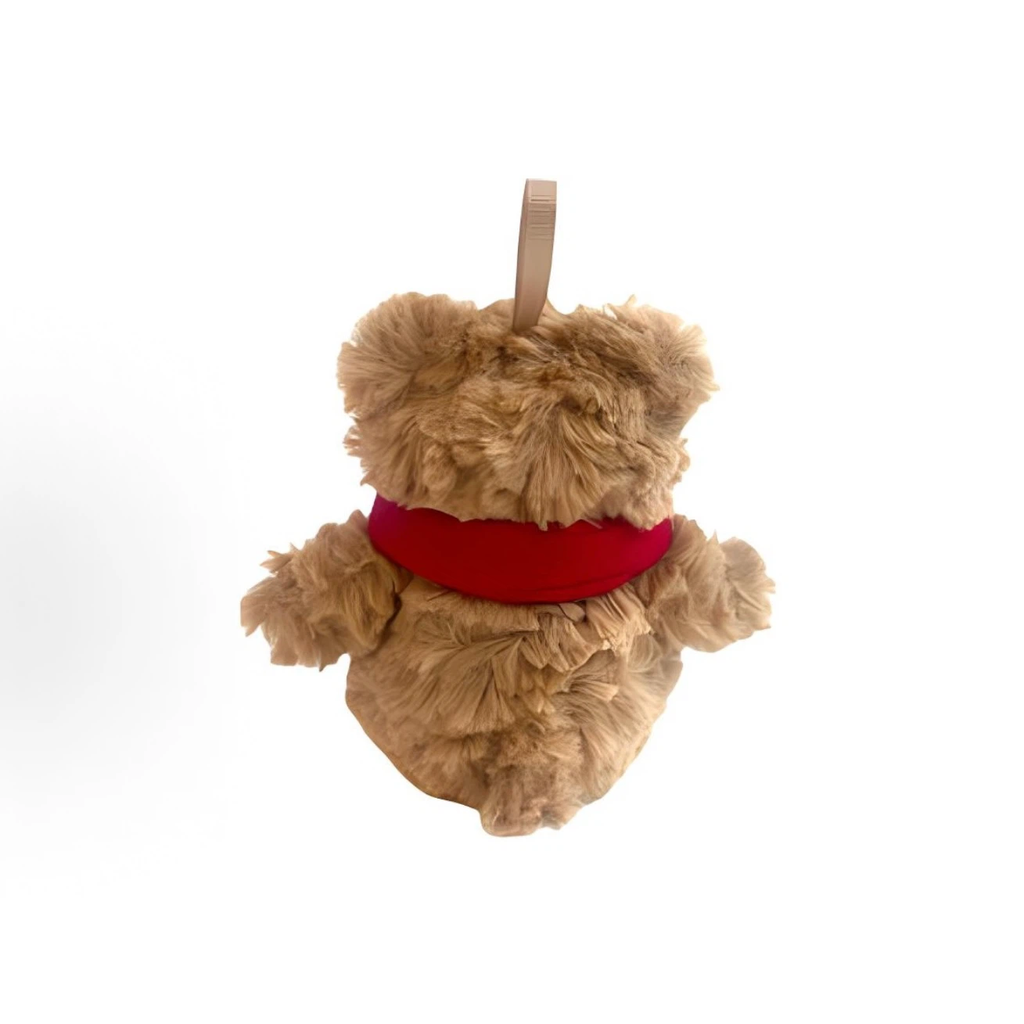 Christmas Teddy Bear Ornament Plush Toy, Small Brown Fluffy Bear Stuffed Doll with Red Scarf, Hanging Decoration Gift for Xmas Tree