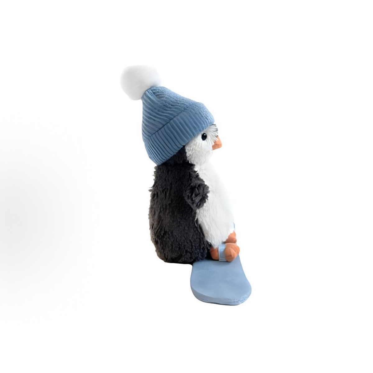 Cute Snowboard Penguin Plush Toy, Winter Penguin Stuffed Animal with Blue Pom Pom Beanie, Christmas Stocking Stuffer Gift